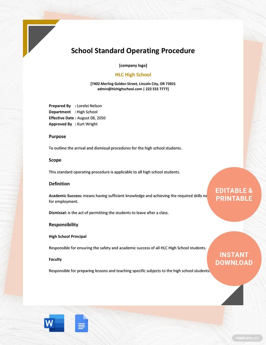 school standard operating procedure