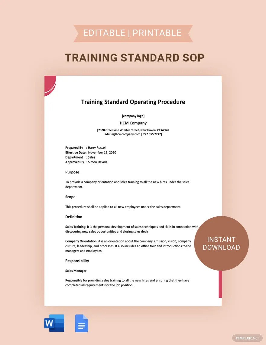training standard operating procedure ideas and examples