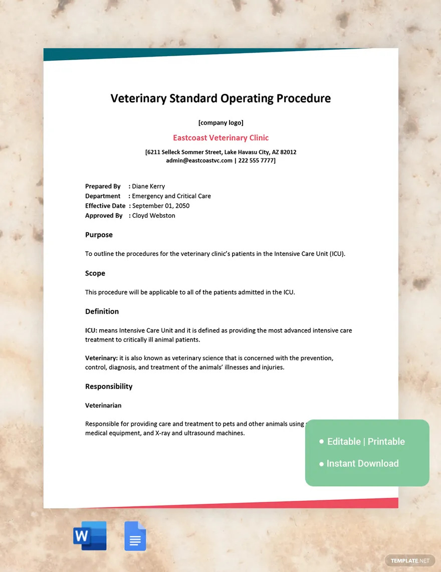 veterinary standard operating procedure