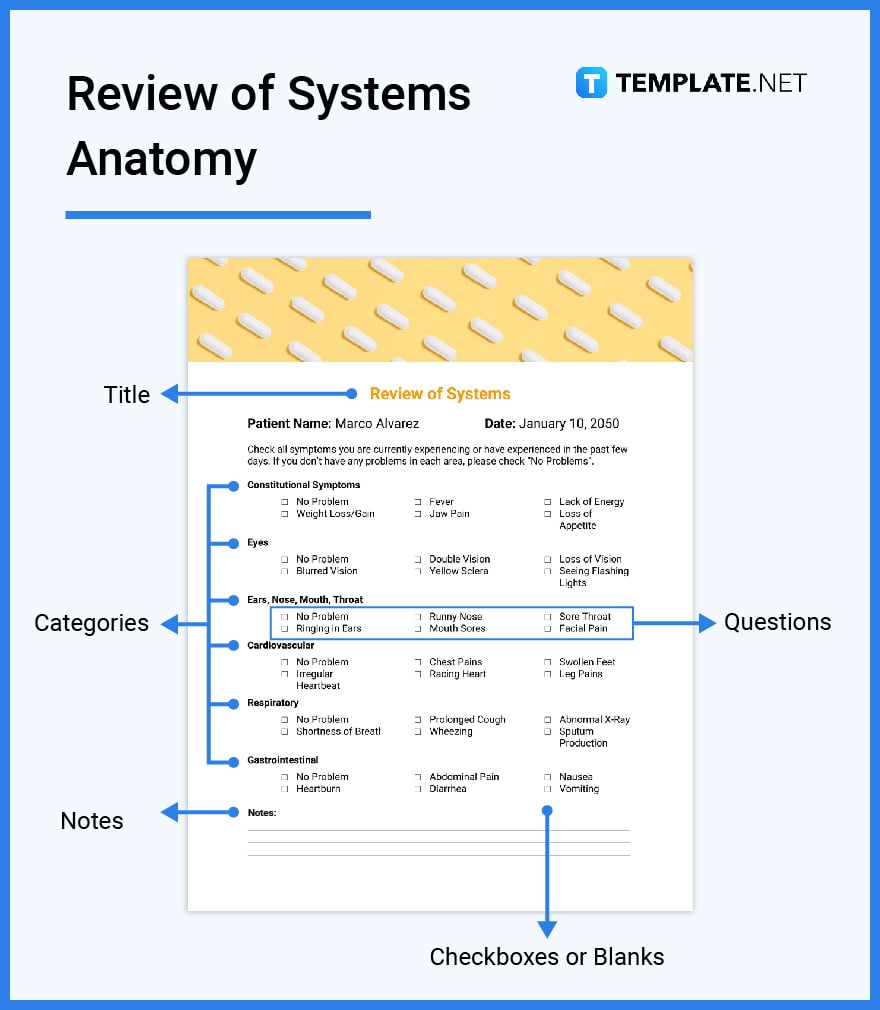 whats in a review of systems parts