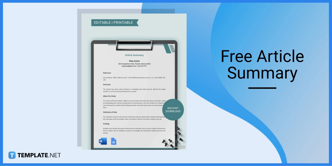 free article summary template