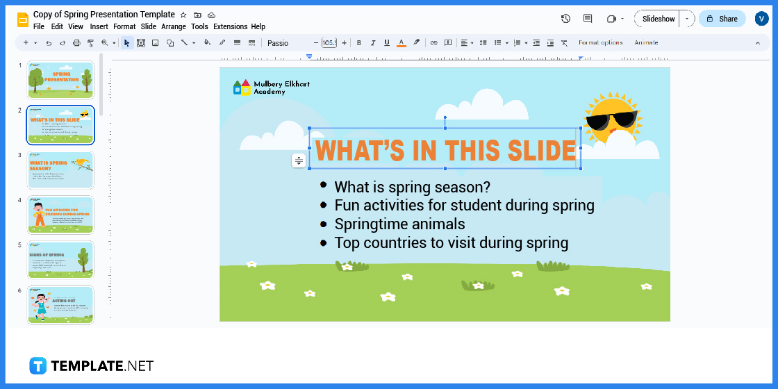 comment créer une présentation de printemps dans l'exemple de modèle google slides 2023 étape