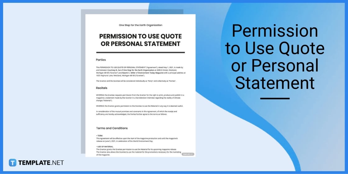 permission to use quote or personal statement template