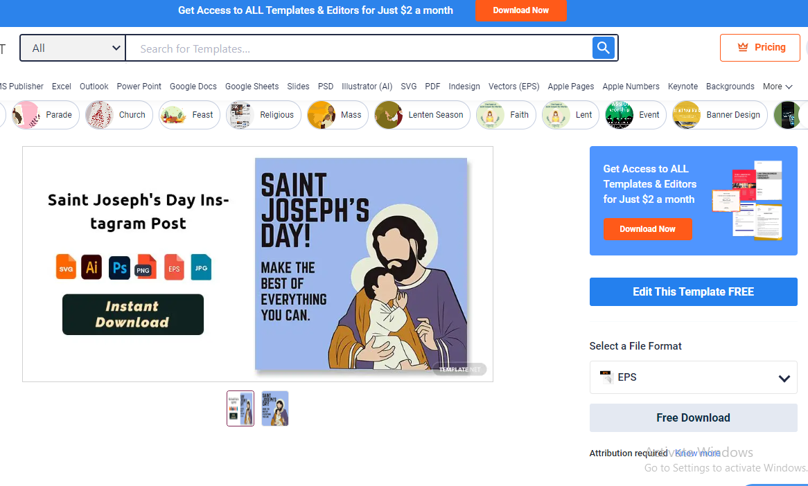 select a saint josephs day instagram post template