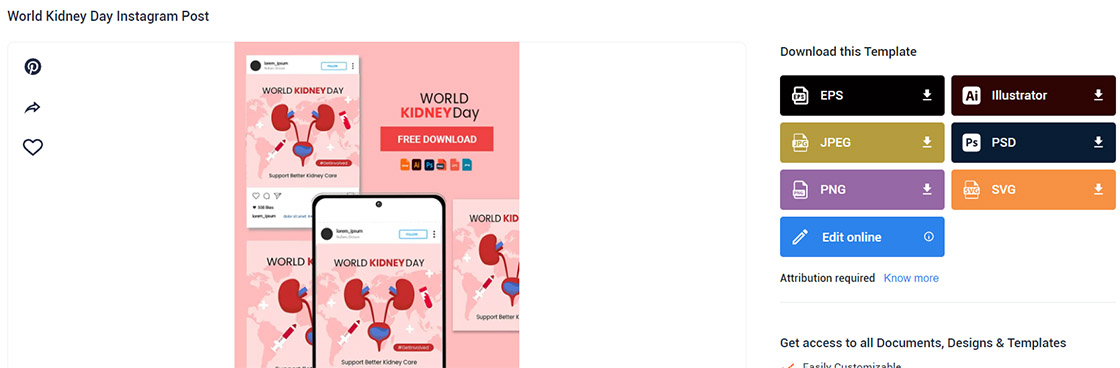 select a world kidney day instagram post template