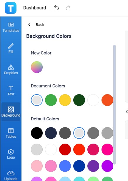 select a custom background color