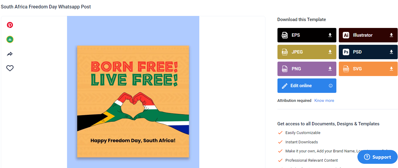 grab a south africa freedom day whatsapp post template