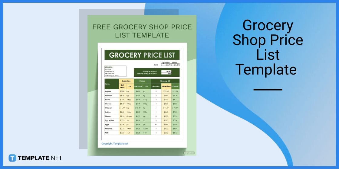 grocery shop price list template for google sheets