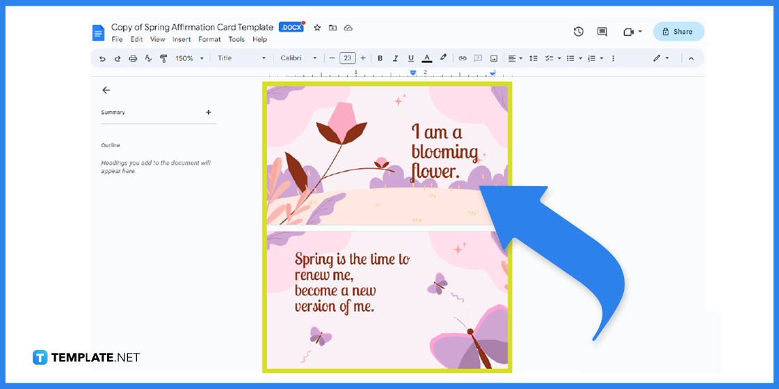 how to create spring affirmation card in google docs template example step