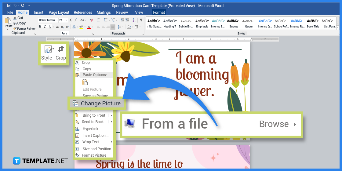 comment créer une carte d'affirmation de printemps dans l'exemple de modèle Microsoft Word 2023 étape