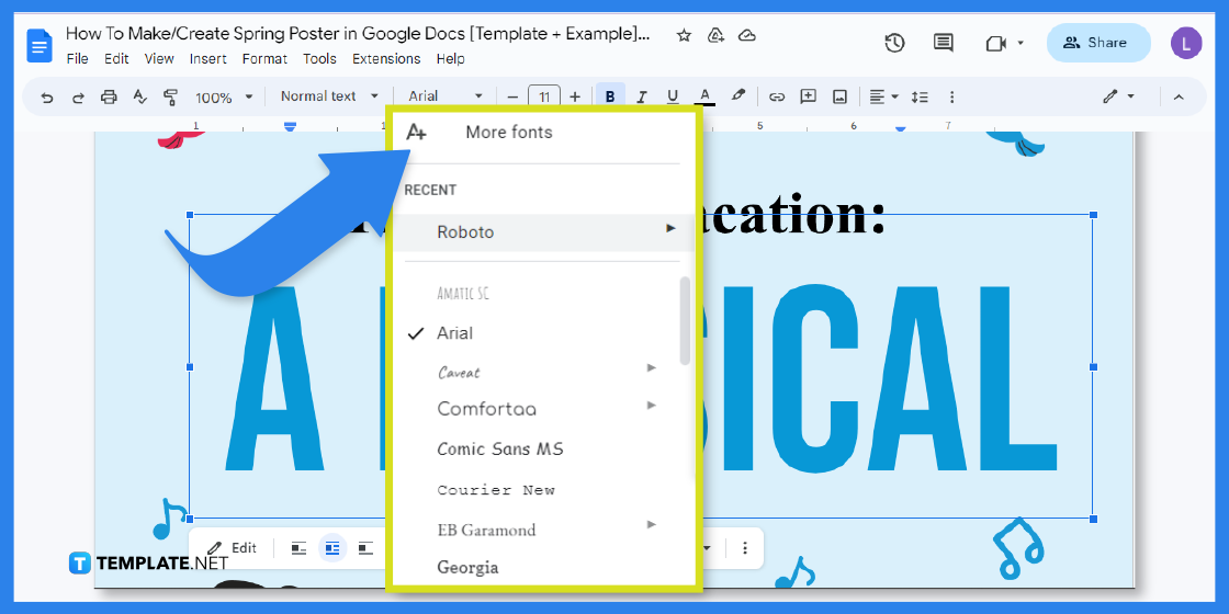 comment créer une affiche de printemps dans l'exemple de modèle google docs 2023 étape