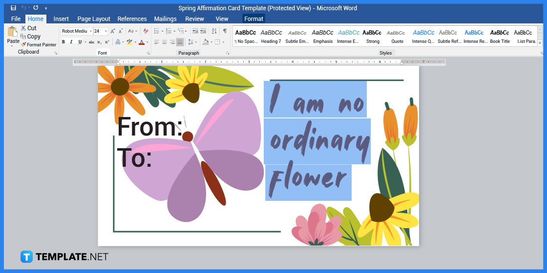 comment faire une carte d'affirmation de printemps dans l'exemple de modèle Microsoft Word 2023 étape 0