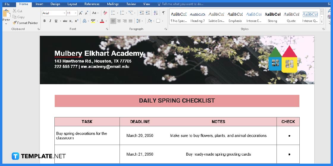 comment faire une liste de contrôle de printemps dans l'exemple de modèle Microsoft Word 2023 étape