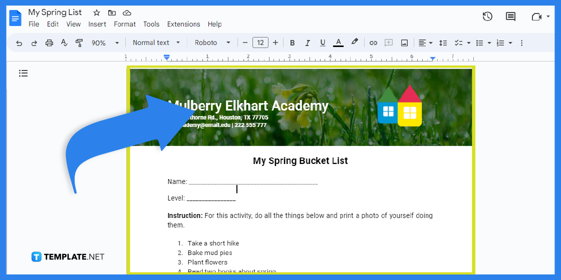 comment faire une liste de printemps dans l'exemple de modèle google docs