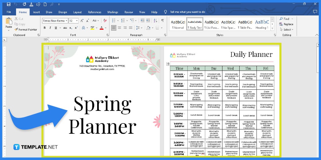 comment faire un planificateur de printemps dans l'exemple de modèle Microsoft Word 2023 étape