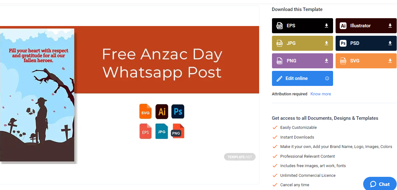 look for a premade anzac day whatsapp post template