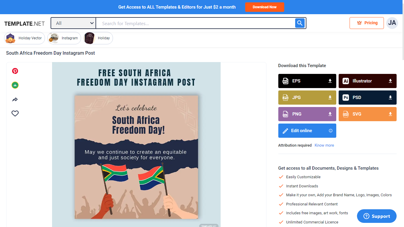 select a south africa freedom day instagram post template