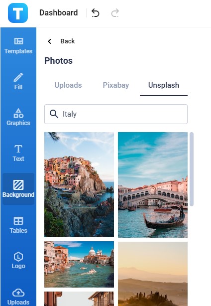 set up a background photo of italy