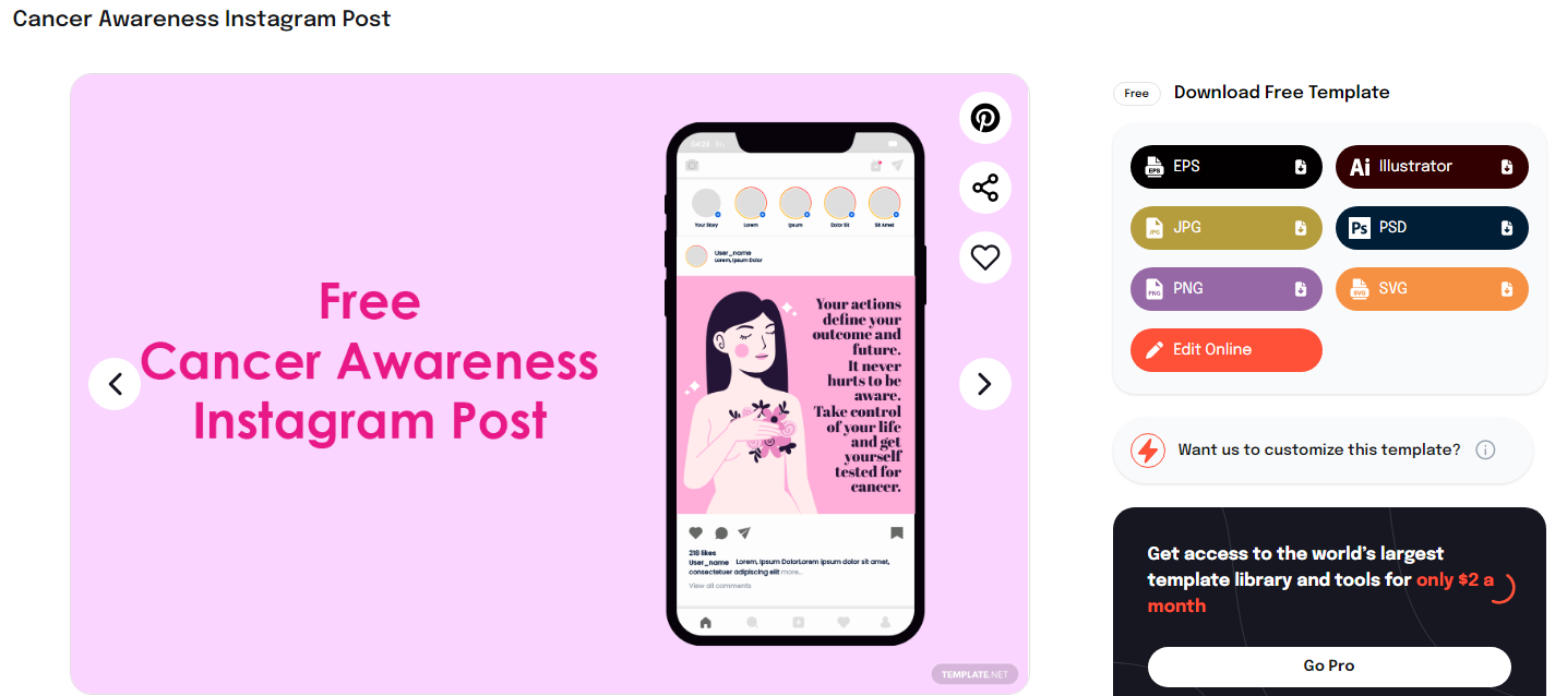 access the free cancer awareness instagram post template
