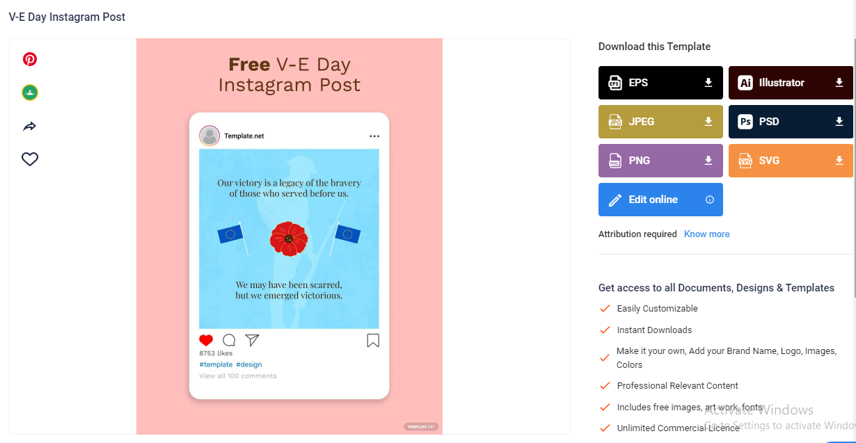 choose a downloadable v e day instagram post template