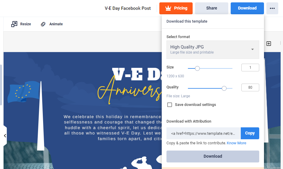 download the v e day fb post template