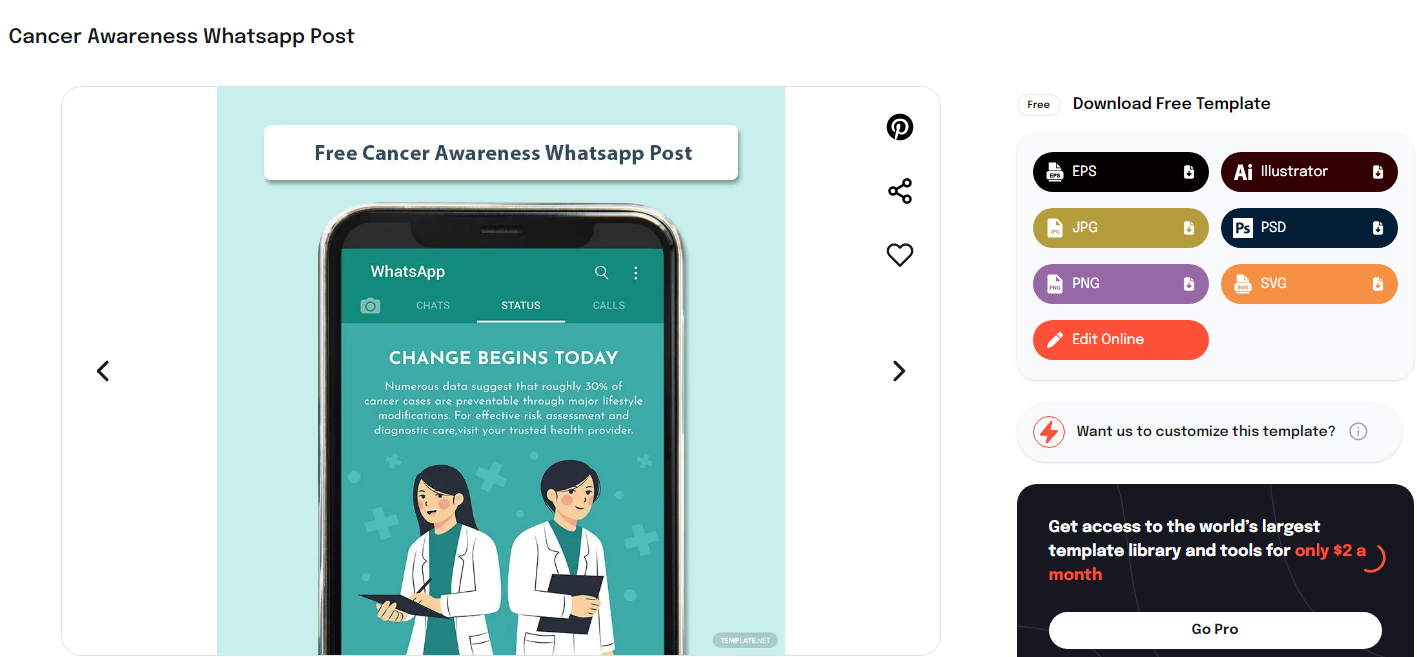 grab an editable cancer awareness whatsapp post template