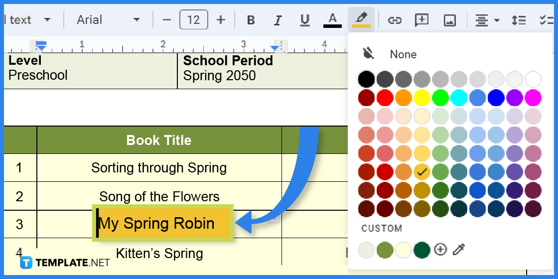 comment créer une liste de livres de printemps dans l'exemple de modèle google docs 2023 étape