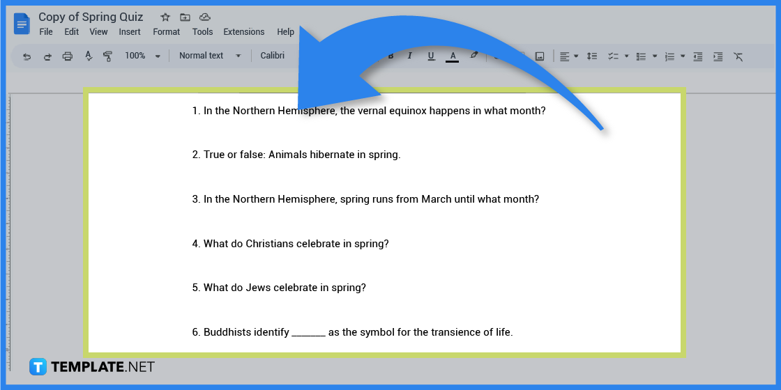 comment créer un quiz de printemps dans l'exemple de modèle google docs 2023 étape