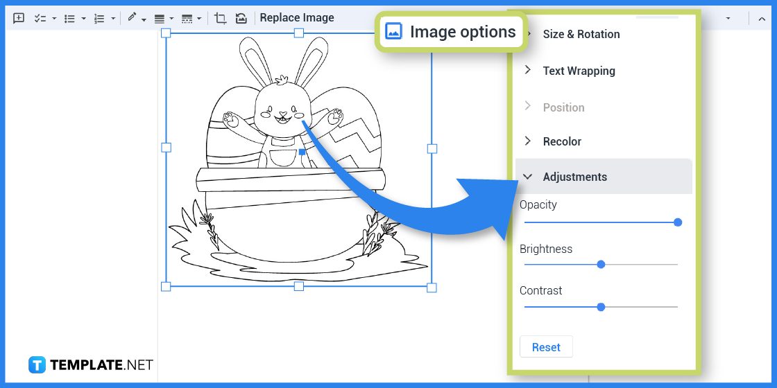 comment créer une page de coloriage de Pâques dans l'exemple de modèle google docs 2023 étape
