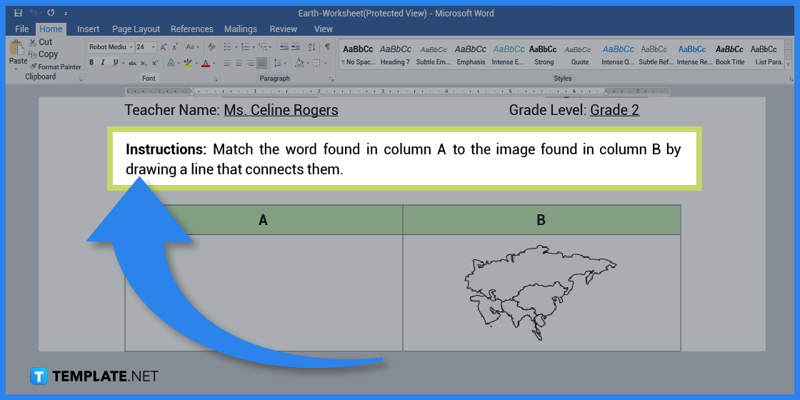 comment créer une feuille de calcul de la terre dans l'exemple de modèle Microsoft Word 2023 étape