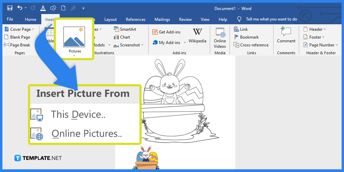 comment faire une page de coloriage de Pâques dans l'exemple de modèle Microsoft Word 2023 étape