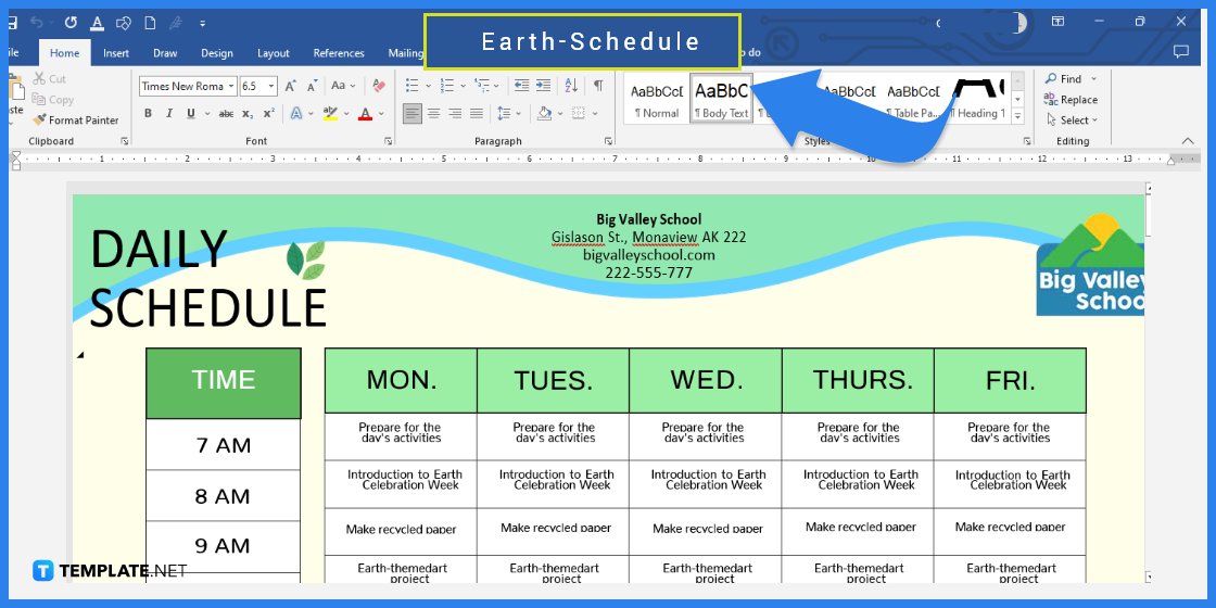 comment créer un calendrier de la terre dans l'exemple de modèle Microsoft Word 2023 étape
