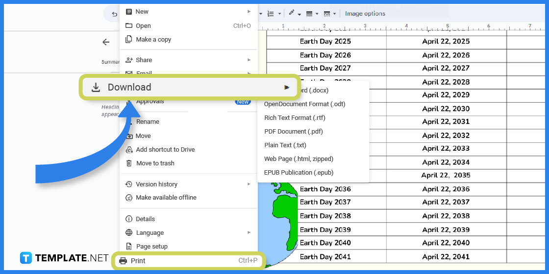 comment créer un calendrier terrestre dans l'exemple de modèle google docs 2023 étape 10