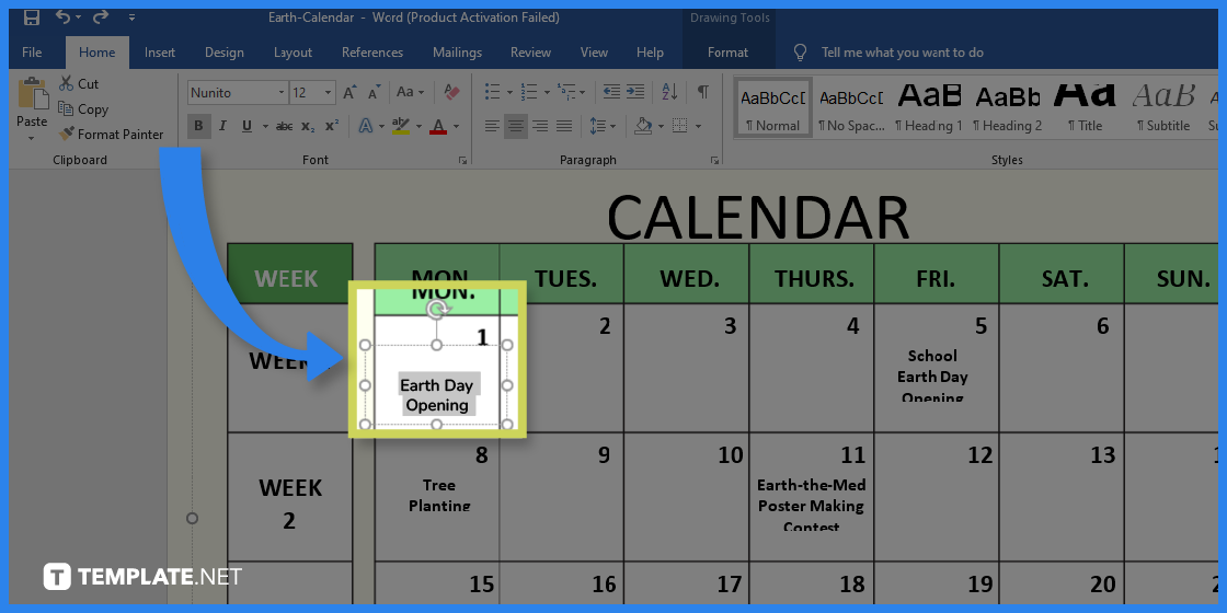 comment créer un calendrier terrestre dans l'exemple de modèle Microsoft Word 2023 étape