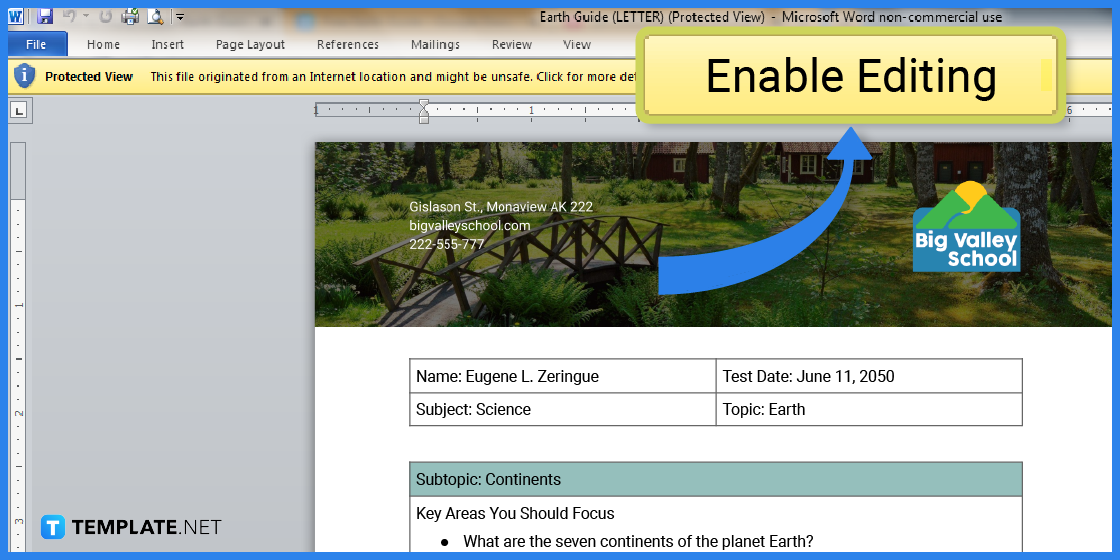 comment créer un guide de la terre dans l'exemple de modèle Microsoft Word 2023 étape