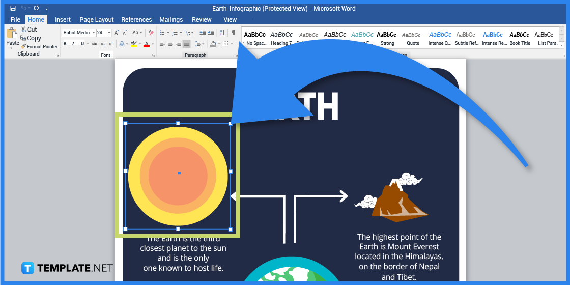 comment créer une infographie de la terre dans l'exemple de modèle Microsoft Word 2023 étape
