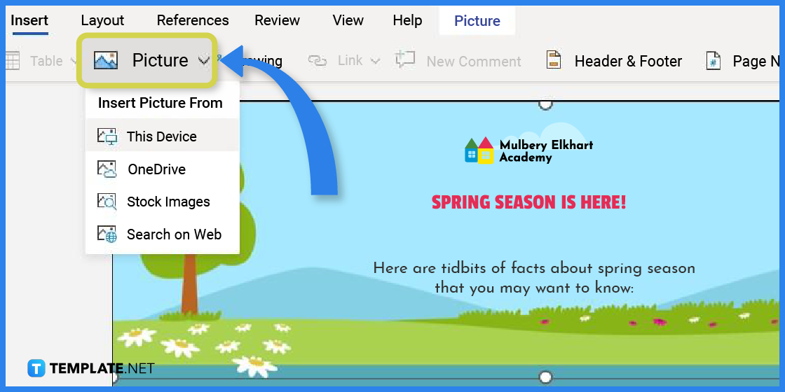 comment créer une infographie de printemps dans l'exemple de modèle Microsoft Word 2023 étape