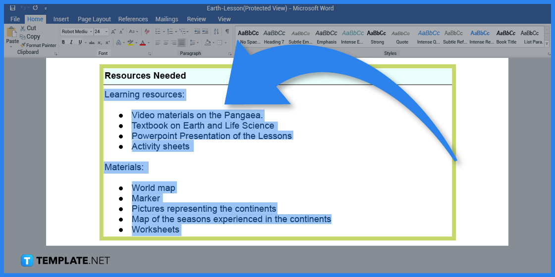 comment créer une leçon de terre dans l'exemple de modèle Microsoft Word 2023 étape 10