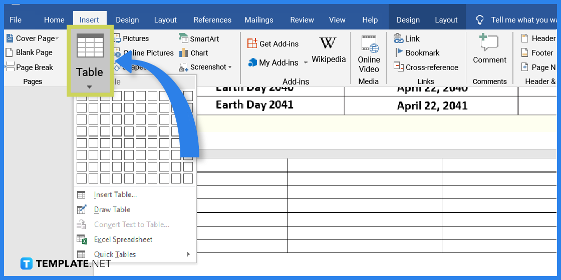comment faire un calendrier terrestre dans l'exemple de modèle Microsoft Word 2023 étape