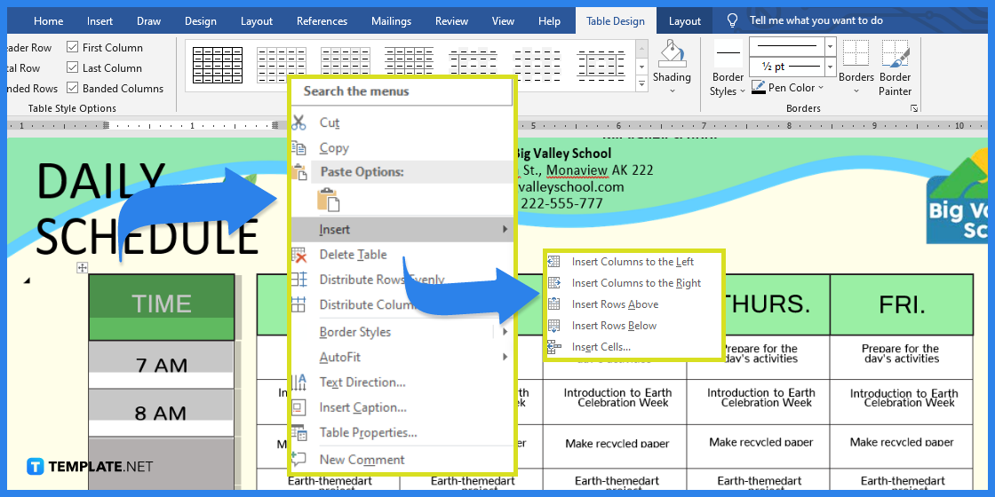 comment faire un calendrier de la terre dans l'exemple de modèle Microsoft Word 2023 étape