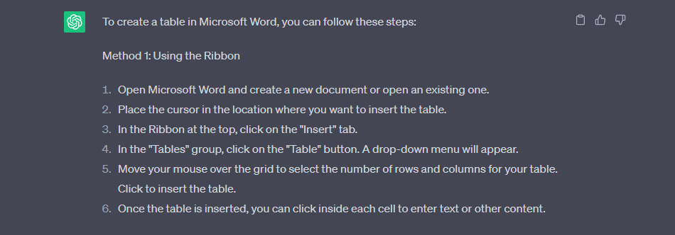 how to create a table in ms word