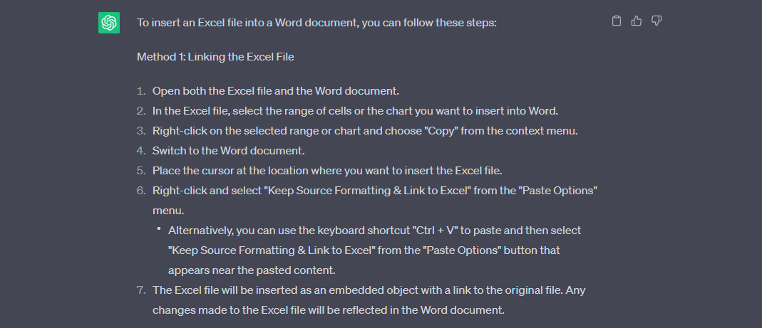 how to insert an excel file in a word document