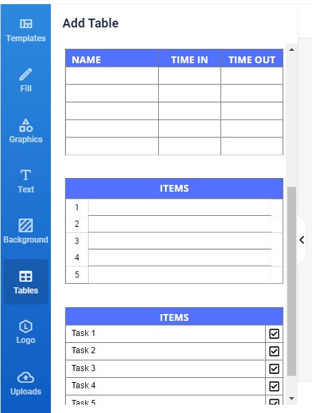 list down a schedule of activities or tasks