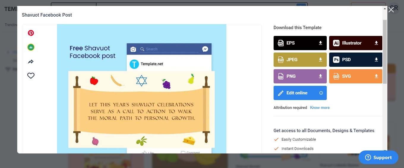 open the shavuot facebook post template