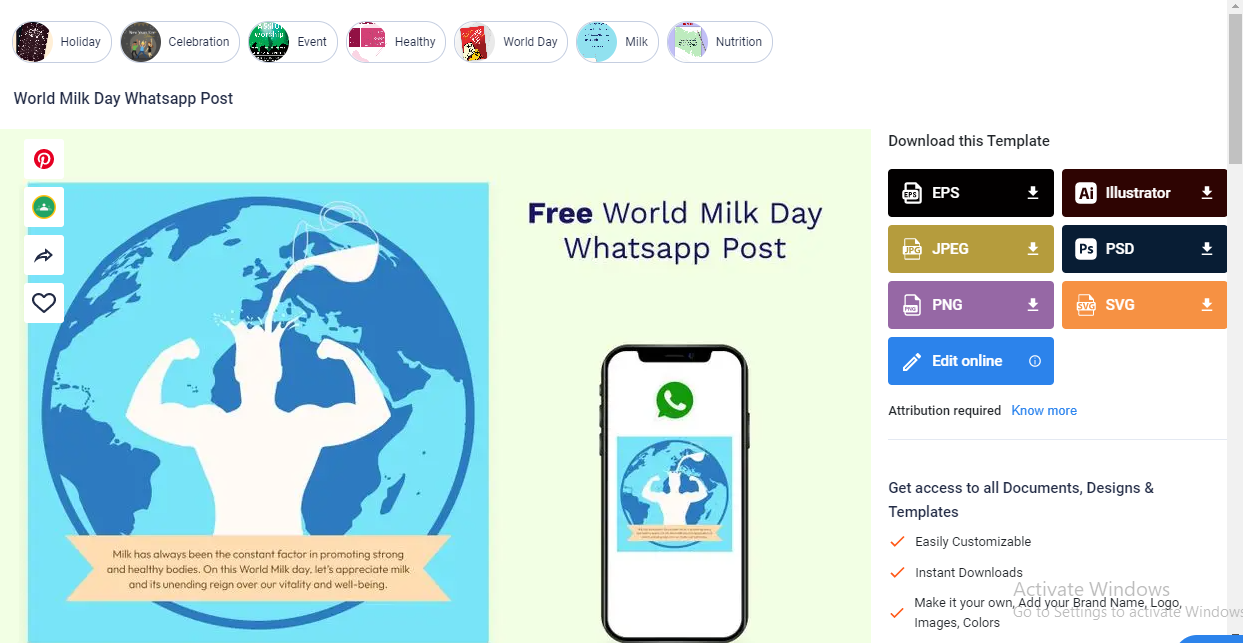 secure a world milk day whatsapp post template