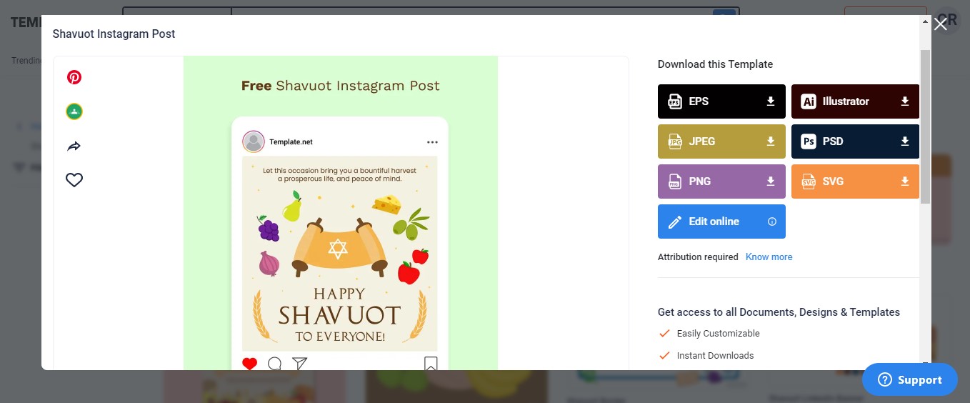 use the shavuot instagram post template