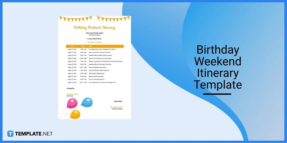 birthday weekend itinerary template
