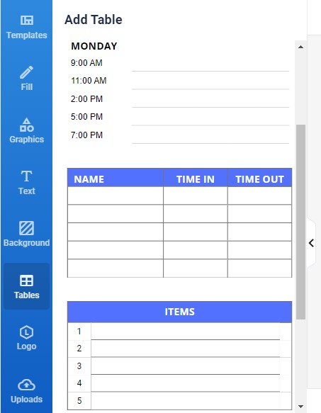 create a schedule of activities