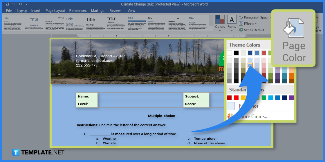 comment créer des quiz sur le changement climatique dans l'exemple de modèle Microsoft Word 2023 étape