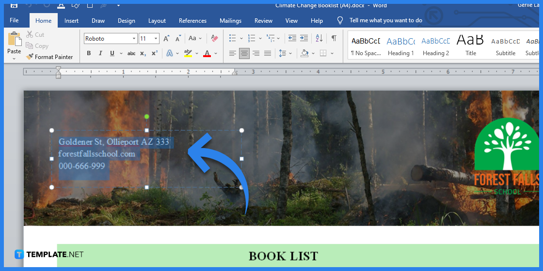 comment créer des listes de livres sur le changement climatique dans l'exemple de modèle Microsoft Word 2023 étape